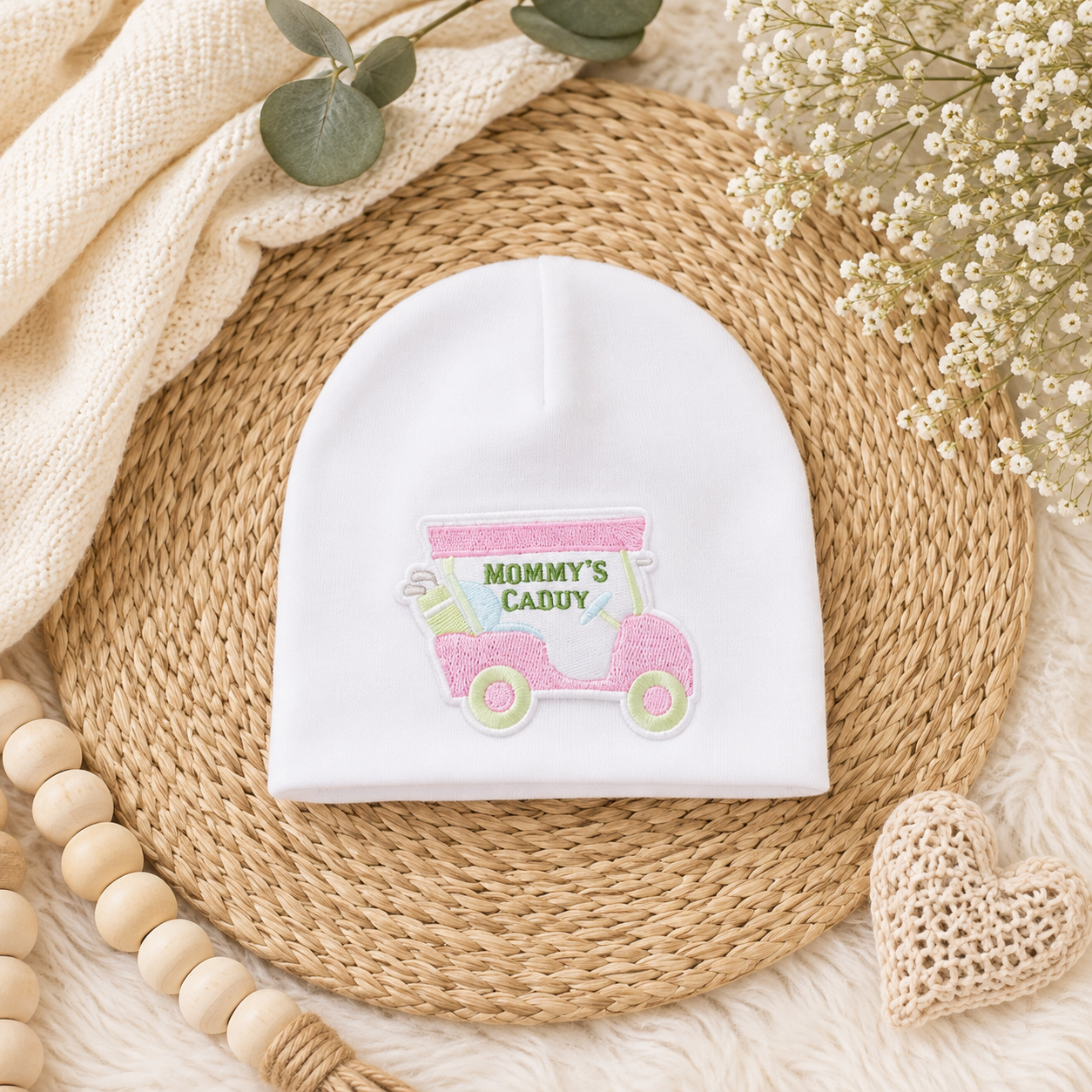 Mommy's Caddy Golf Cart Hat For Newborn Girls - Golf Babies