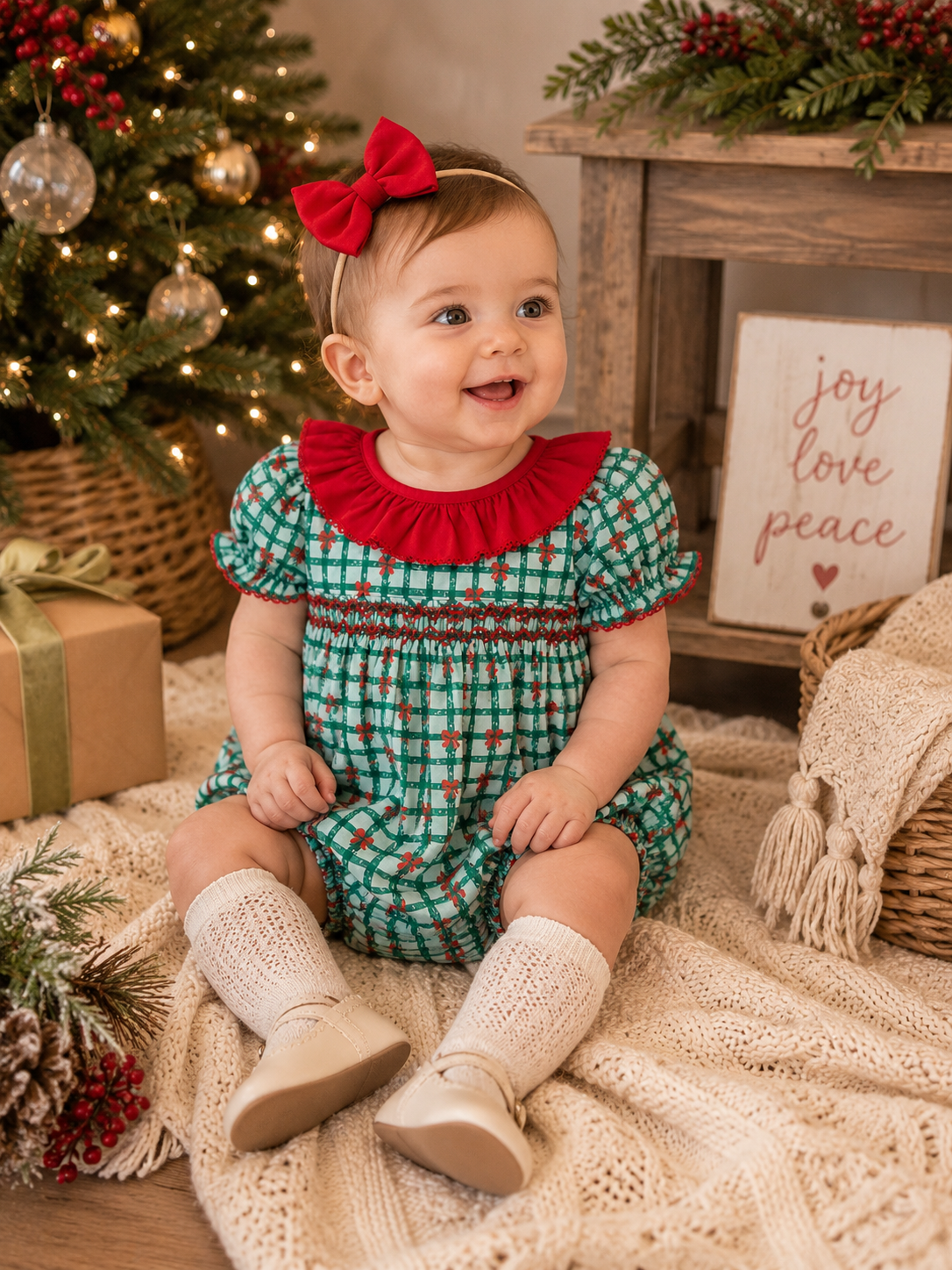 Christmas Ribbons Smocked Bubble