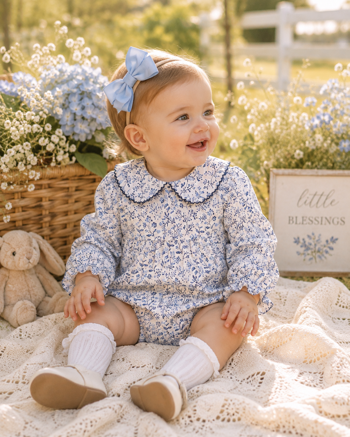 Navy Floral Scalloped Bubble