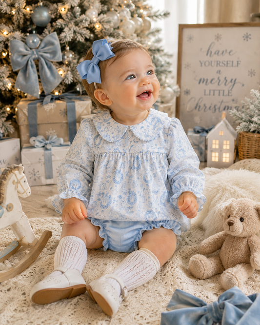 Blue Christmas Toile Bloomer Set