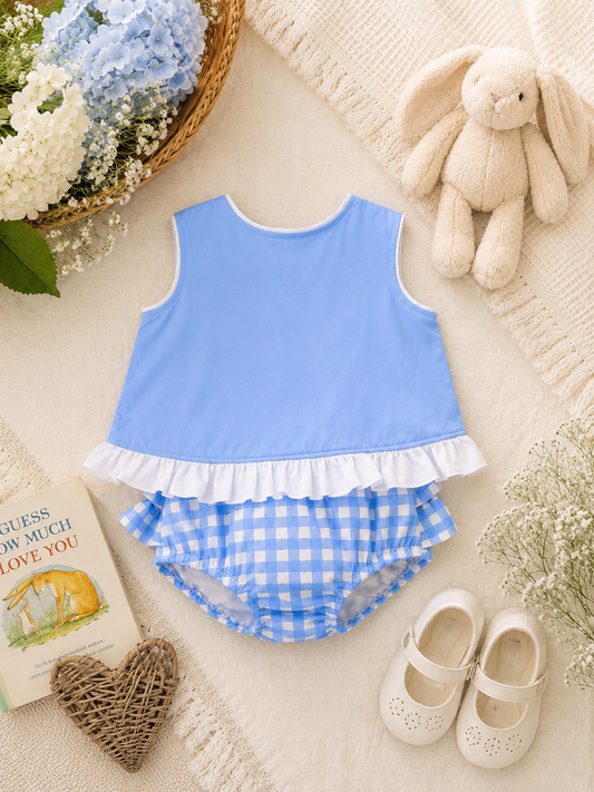 Girls Ruffle Trimmed Swing Back Bloomer Set - Blue Gingham