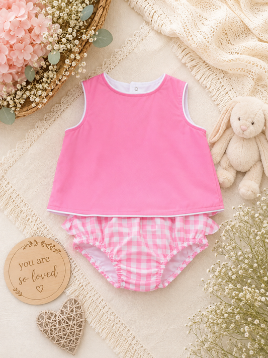 Toddler Girls Swing Back Bloomer Set - Pink Gingham
