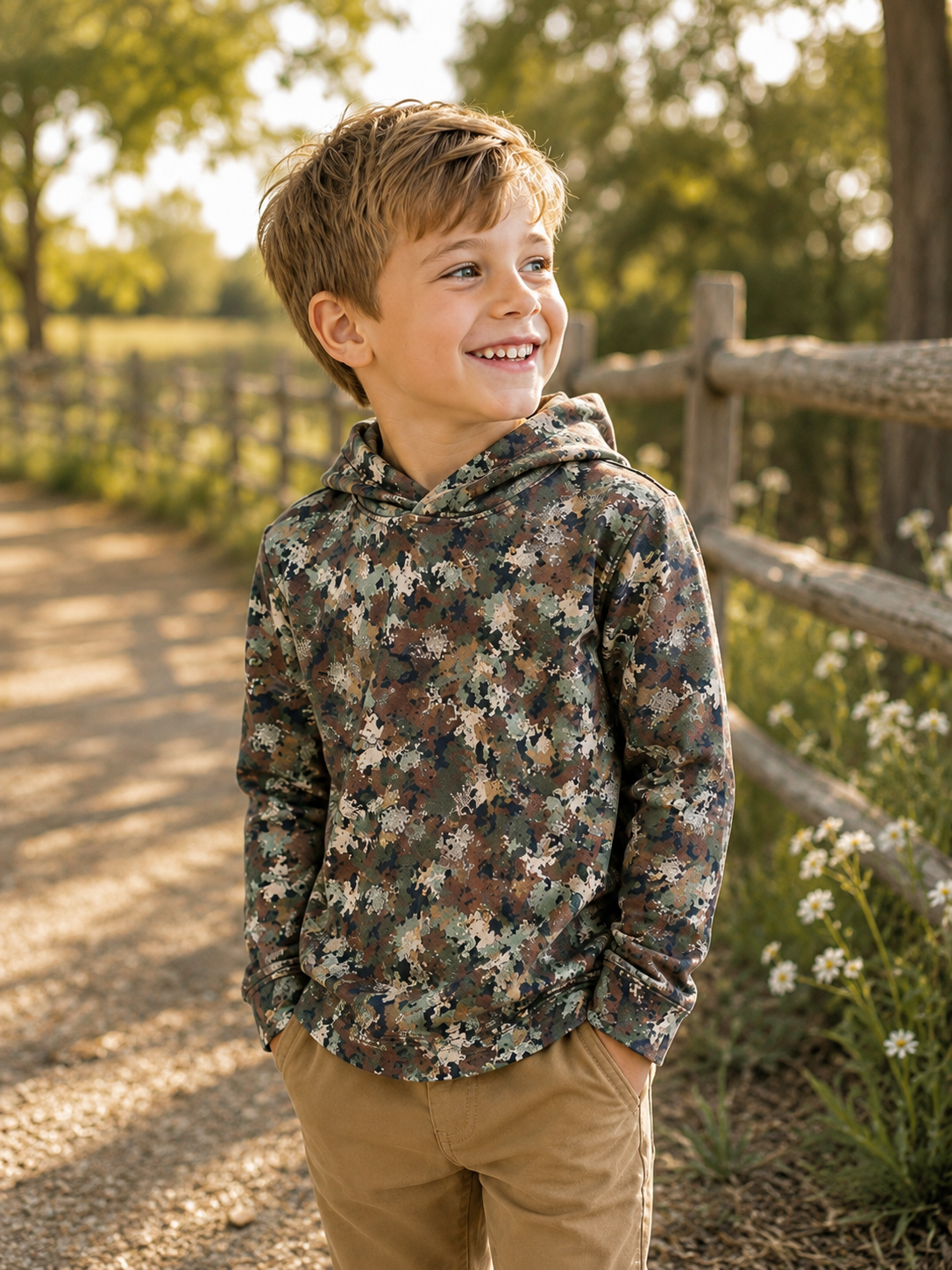 Boys Classic Camo Performance Hooded Shirt