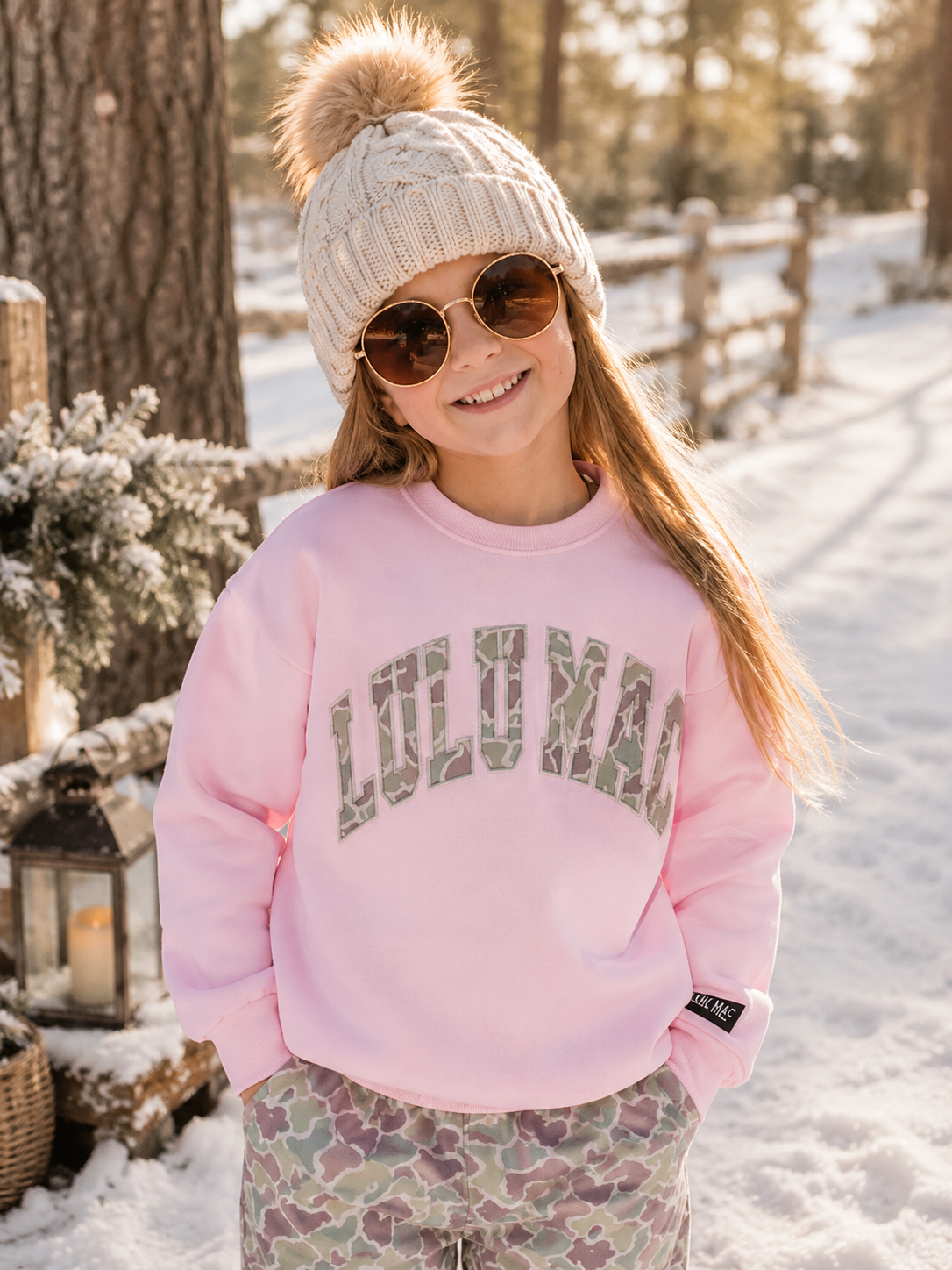 LULU MAC Youth Sweatshirt- Camo Light Pink