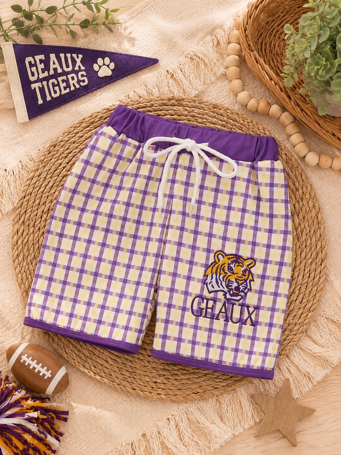 Purple Lsu Geaux Embroidery Trunks