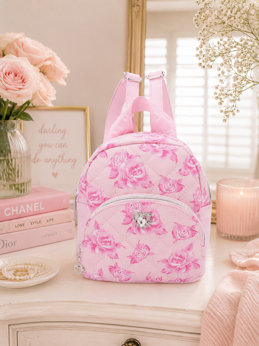 OMG Collection Quilted Rose Printed Micro Mini Backpack