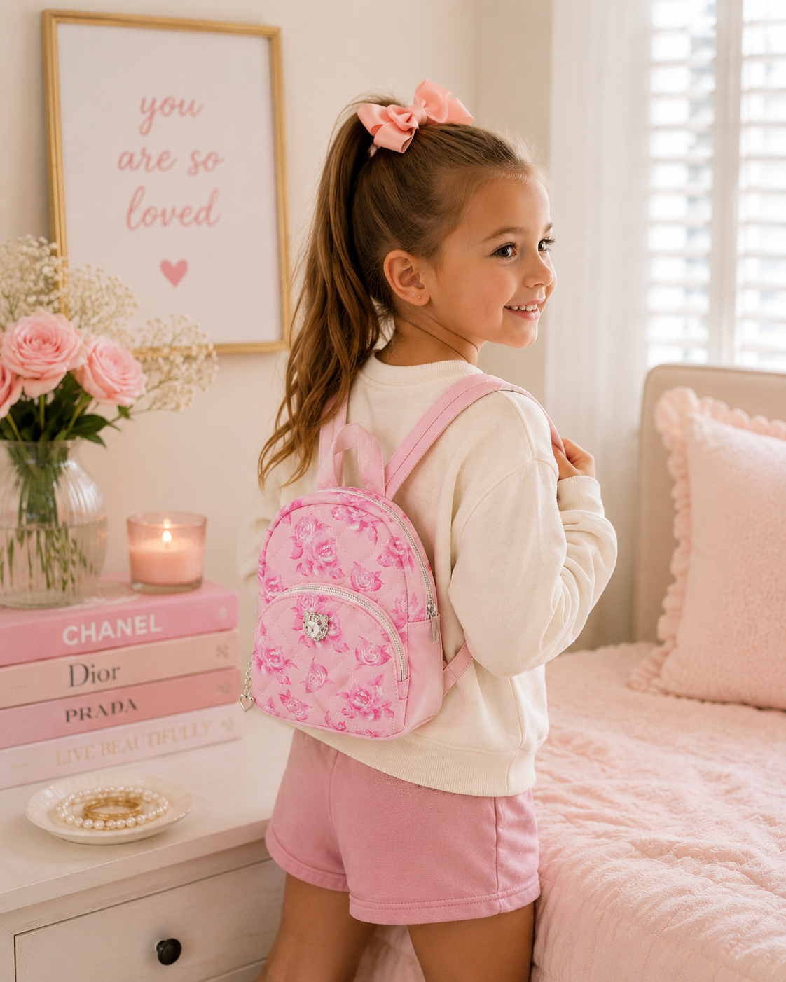 OMG Collection Quilted Rose Printed Micro Mini Backpack