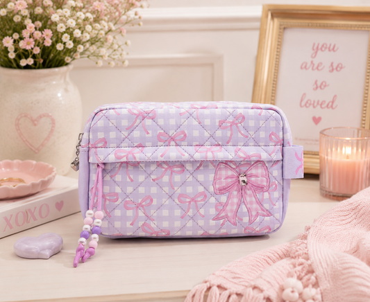 OMG Collection | Quilted Gingham & Bow Cosmetic Pouch