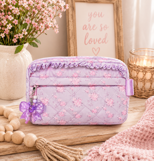 OMG Collection | Quilted Floral Pouch with Bow Charm