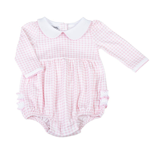 Mini Checks Collared Long Sleeve Bubble - Pink
