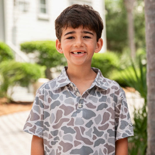 BURLEBO BOY'S DEER CAMO PERFORMANCE POLO