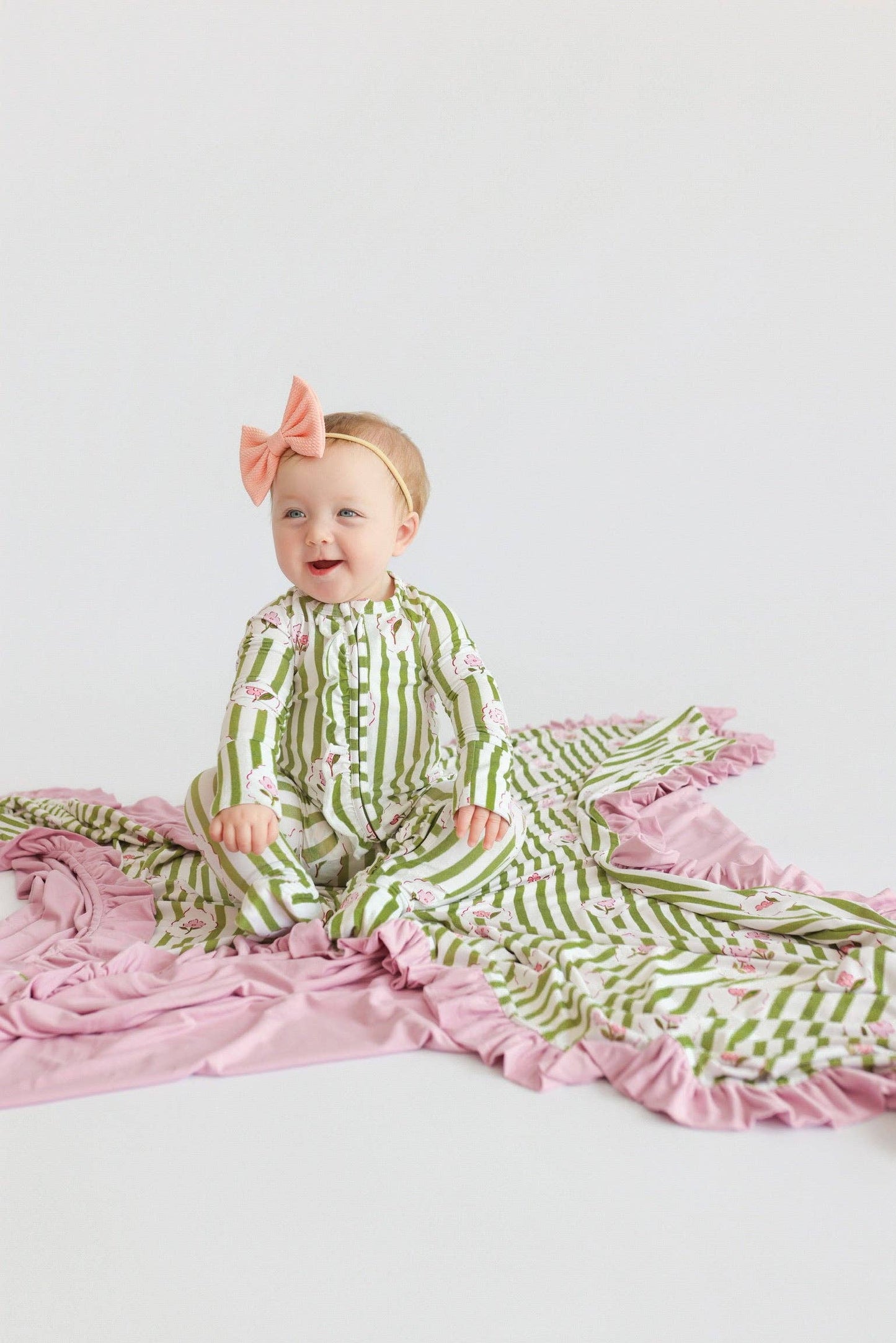 ROSIE'S MEADOW STRIPES DREAM RUFFLE ROMPER