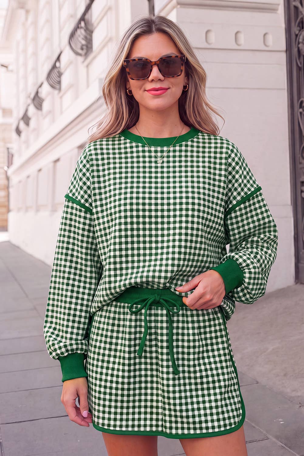 Gingham Pirnt Cozy Oversized Top & Skort Set | S-XL