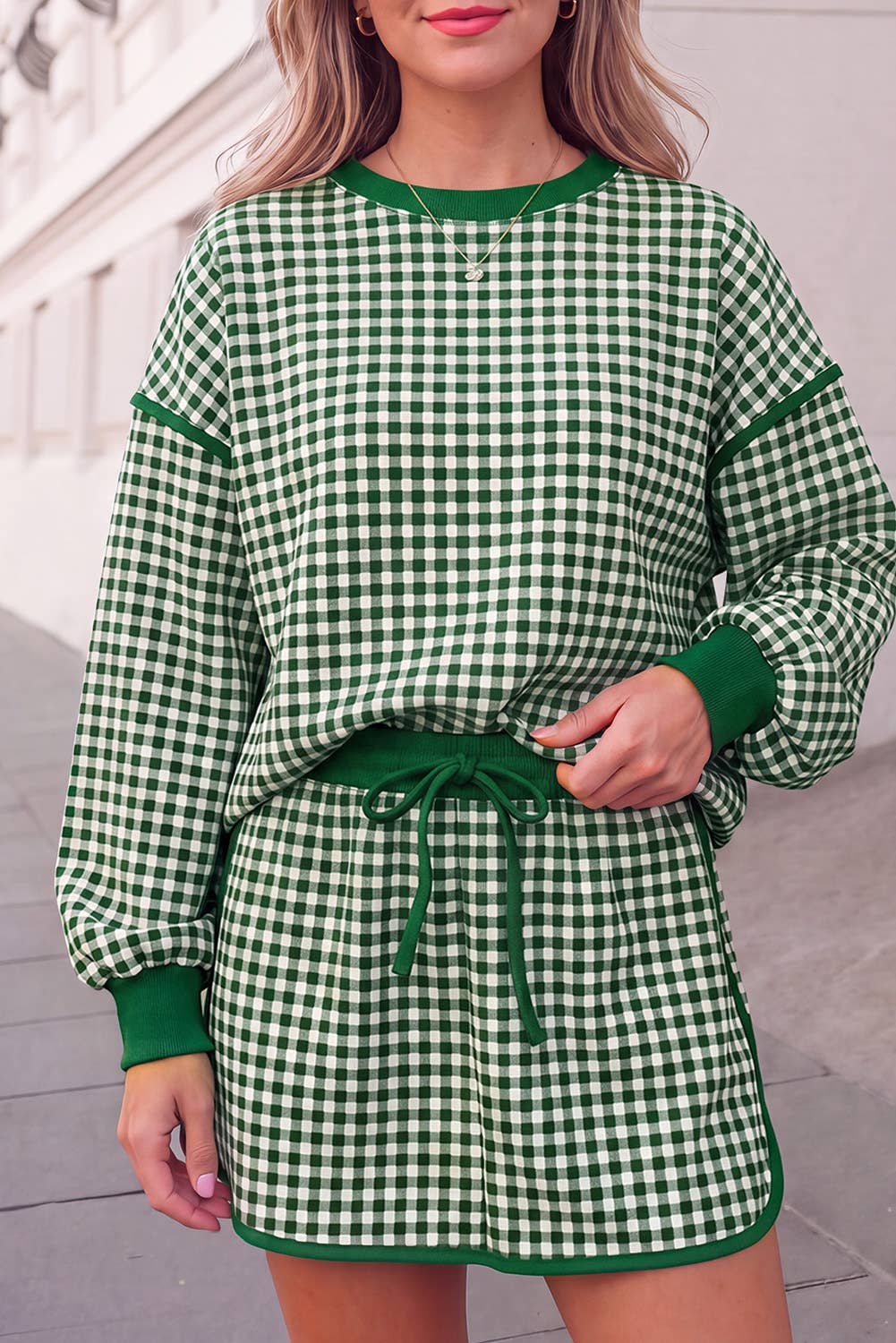 Gingham Pirnt Cozy Oversized Top & Skort Set | S-XL