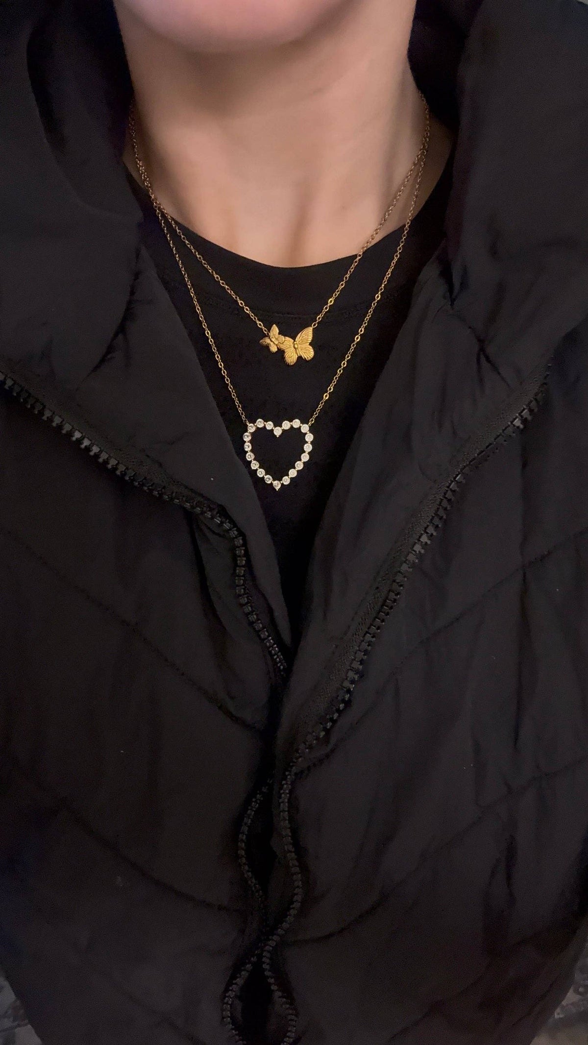 Pave' Hollow Heart Necklace