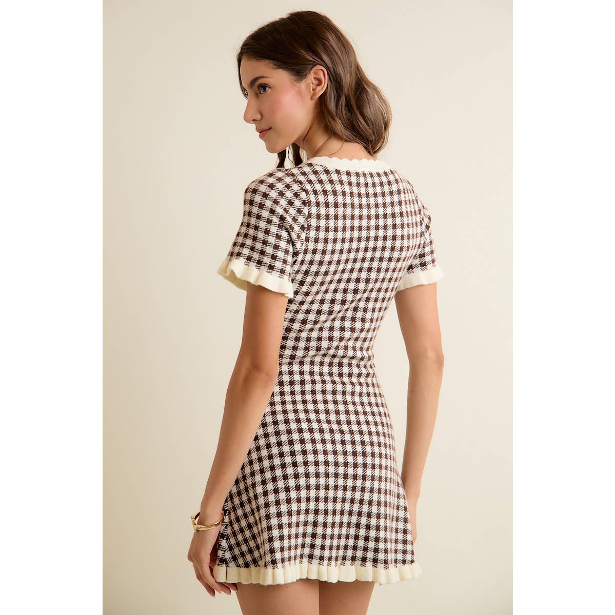 Gingham Ruffled Sweater Knit Dress