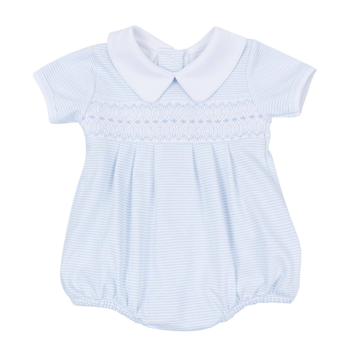Benjamin Smocked Short Sleeve Bubble - Light Blue