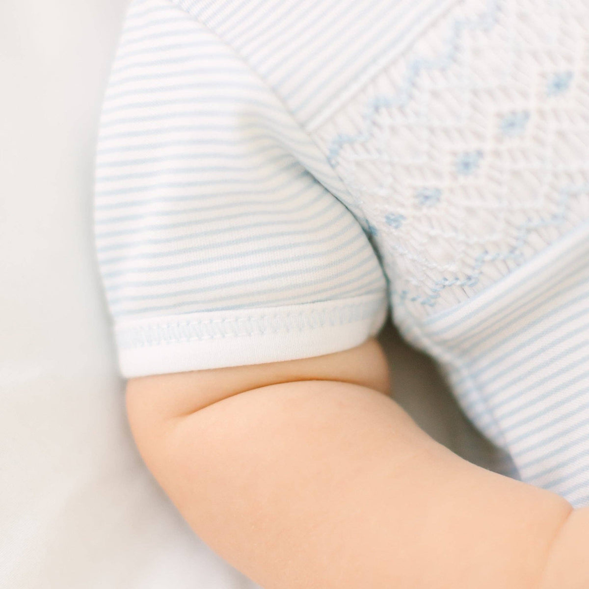 Benjamin Smocked Short Sleeve Bubble - Light Blue