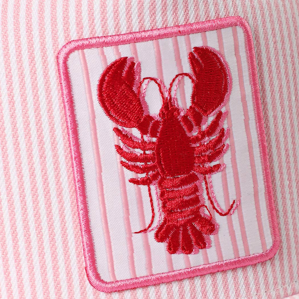 Crawfish Embroidered Patch Seersucker Trucker Hat