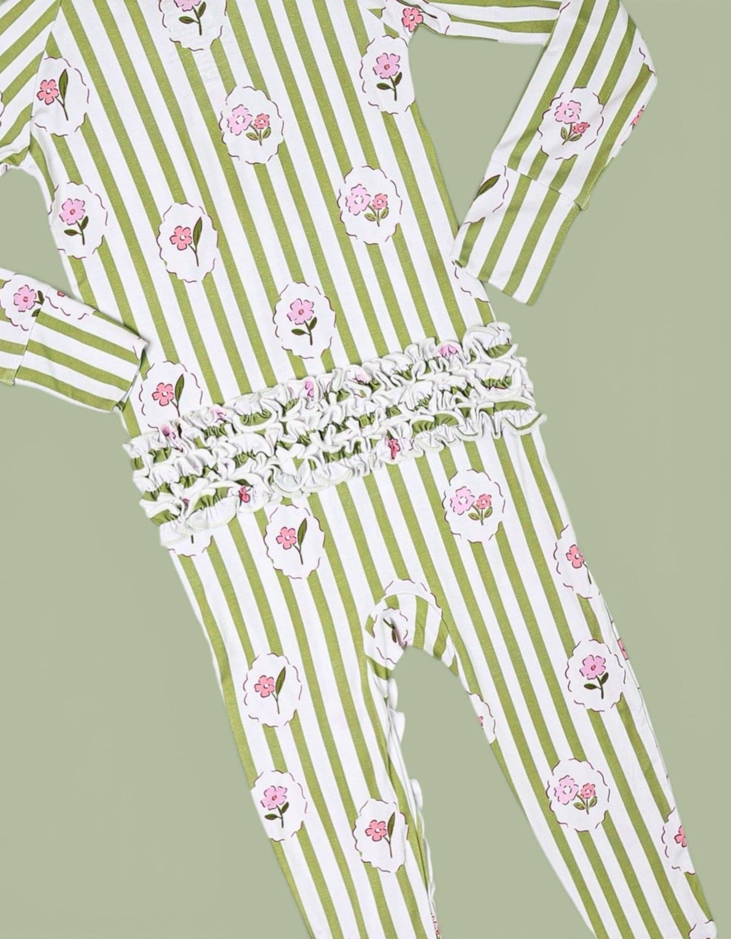 ROSIE'S MEADOW STRIPES DREAM RUFFLE ROMPER
