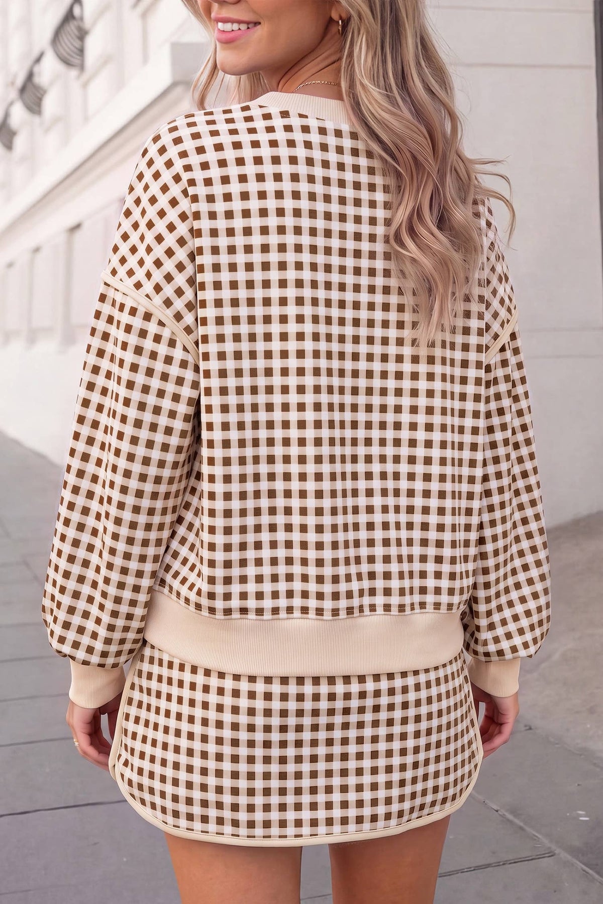 Gingham Pirnt Cozy Oversized Top & Skort Set | S-XL