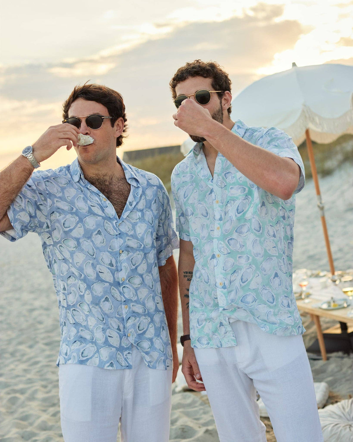 Mens Light Blue Oyster Print Short Sleeve Shirt